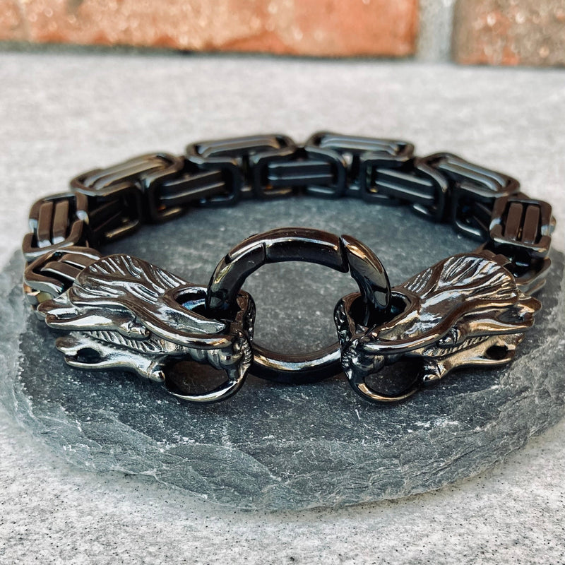 Ancient Double Rage Dragon Head Viking Bracelet Bangle Fashion Male Vintage  Accessories Animal India Jewelry Finding Gift New In